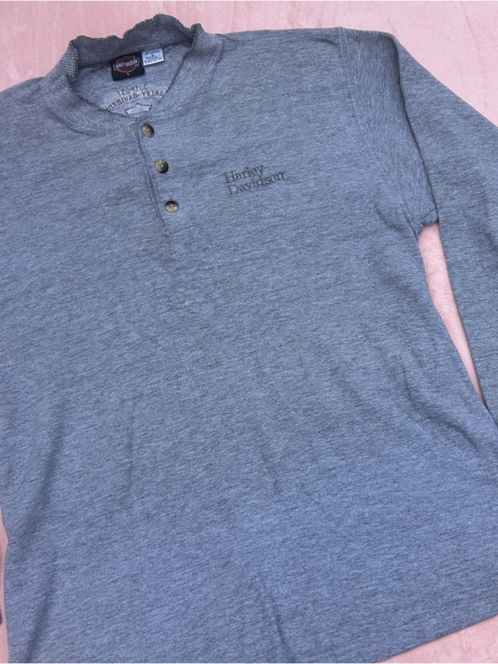 Vintage Harley Davidson Henley Long Sleeved Sweater  XL Biker Streetwear Gray